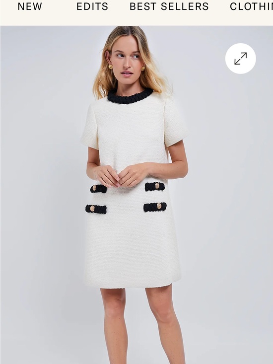 Tuckernuck Dresses & Skirts - Tuckernuck Ivory Bouclé Tweed Shift Dress with Gold Button Detail